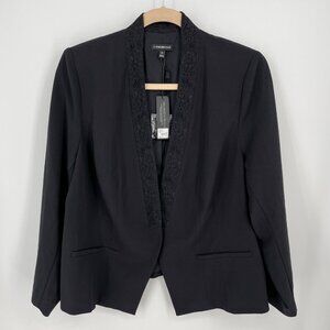 Lane Bryant Womens Business Blazer Size 26 Black Lace Collar Snap Stretch NWT